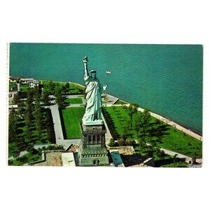 Statue Of Liberty Island Postcard 1964 Dexter Press Aerial View New York Harbor